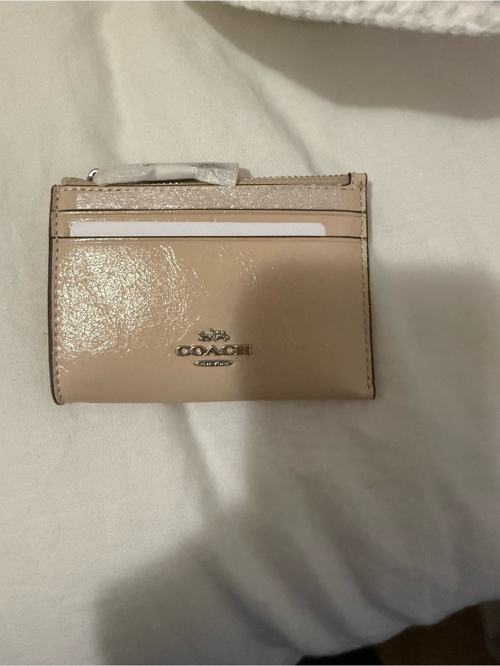 Coach Patent Leather Card Holder in Light Beige
